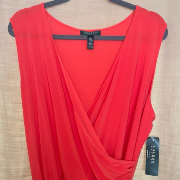 Lauren Ralph 2X Orange Dress Sleeveless Crossover Tie - Picture 4 of 5